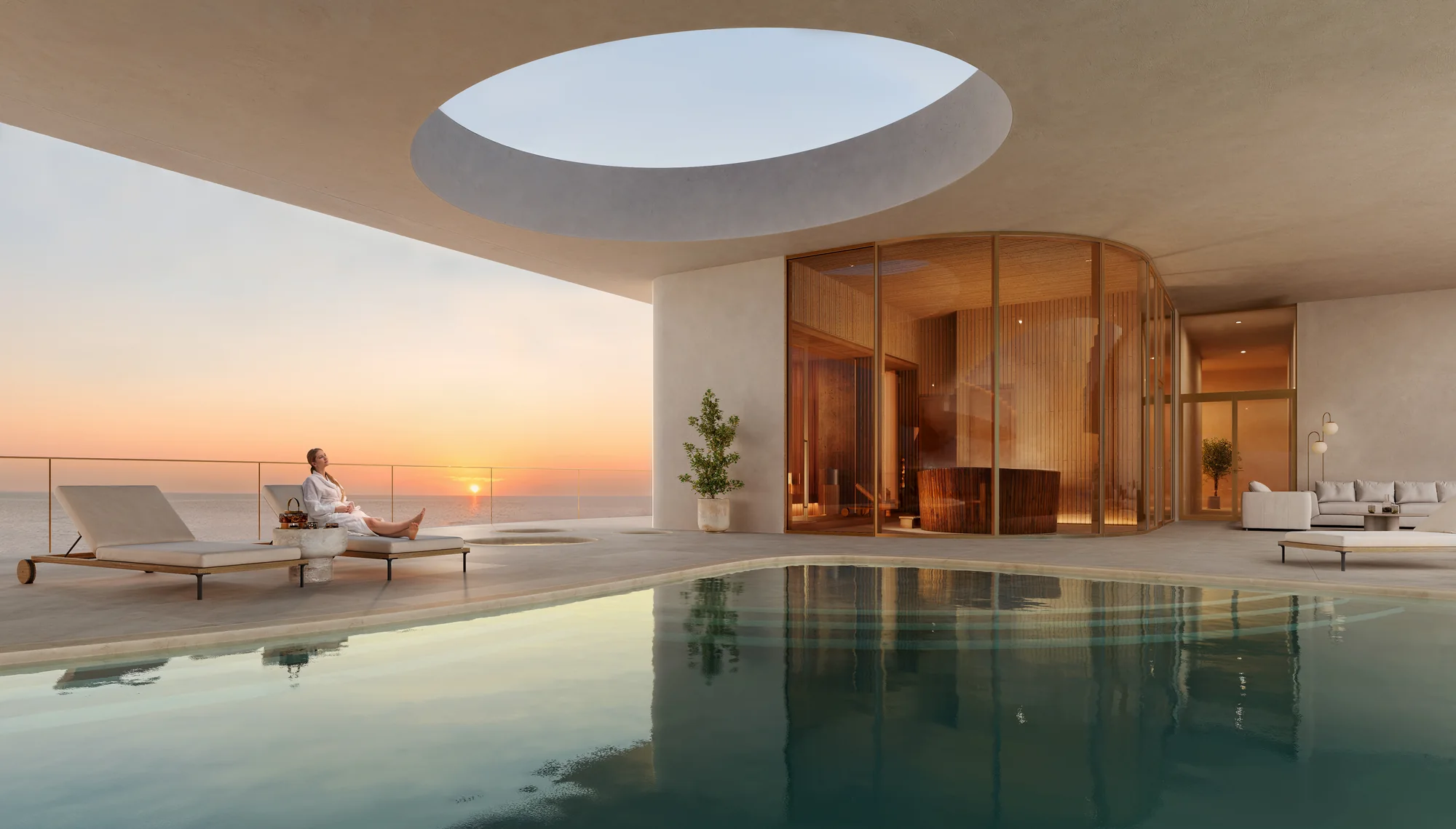 AYA, Rooftop-Pool bei Sonnenuntergang