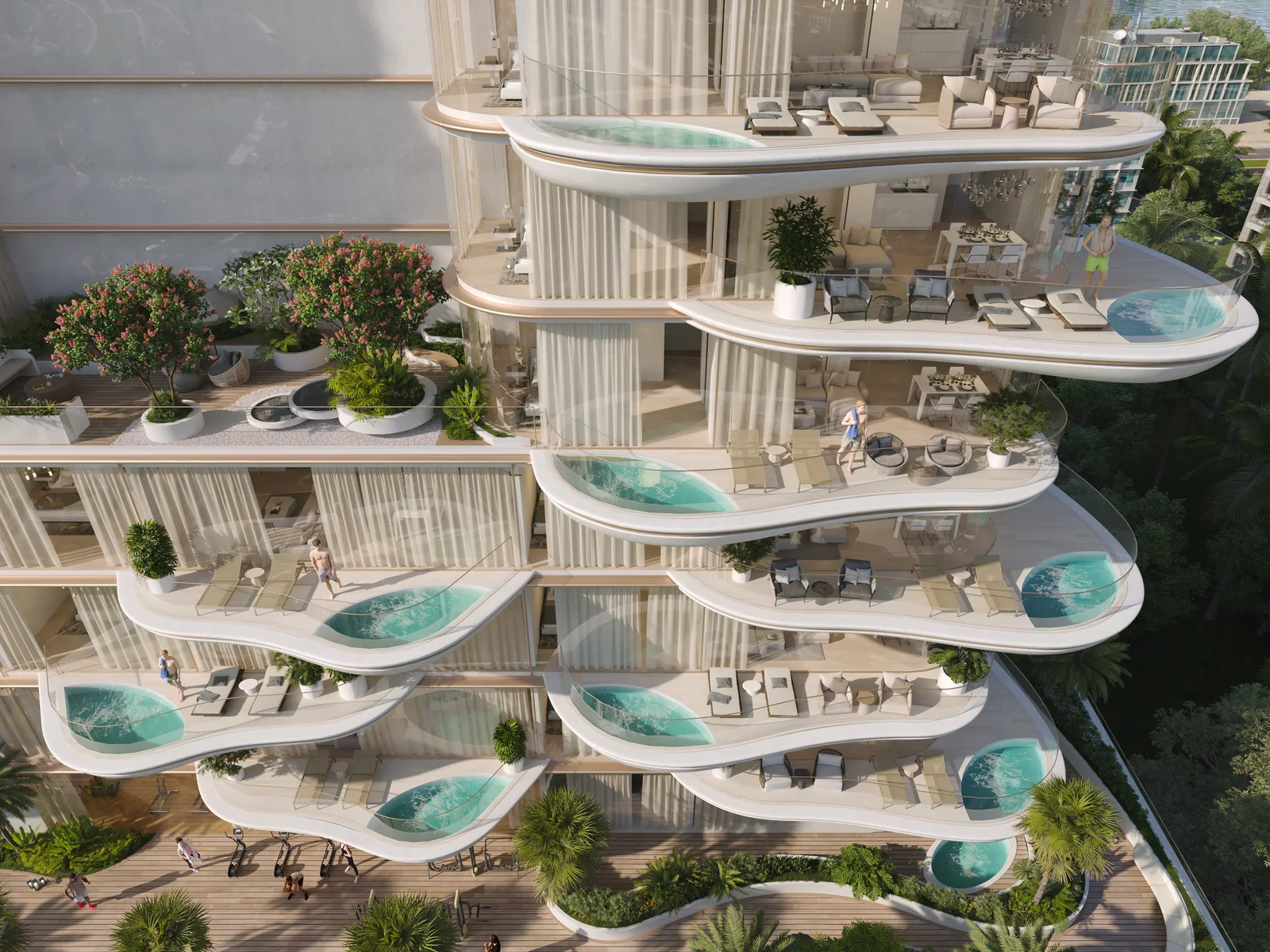 Beach Walk Residence 2 by Imtiaz, gestapelte Balkon-Plunge-Pools als Signatur-Architektur