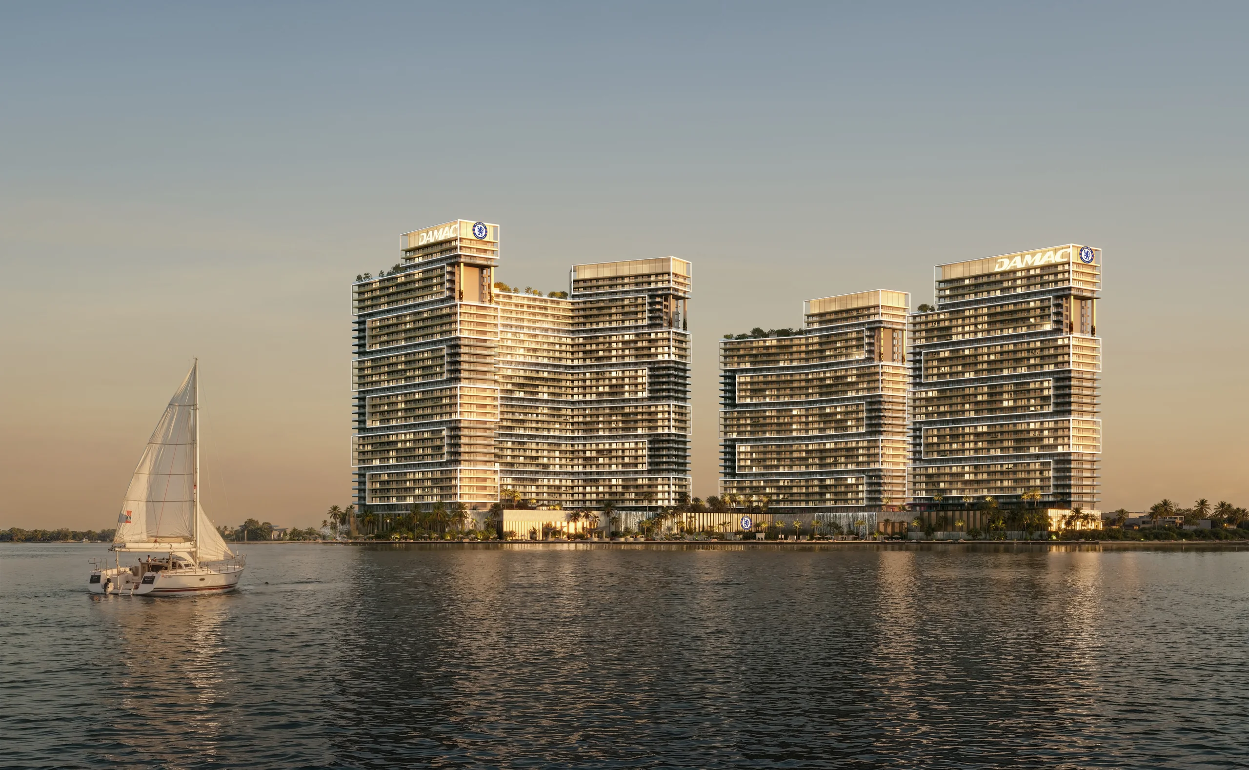 Chelsea Residences, Waterfront bei Sonnenuntergang