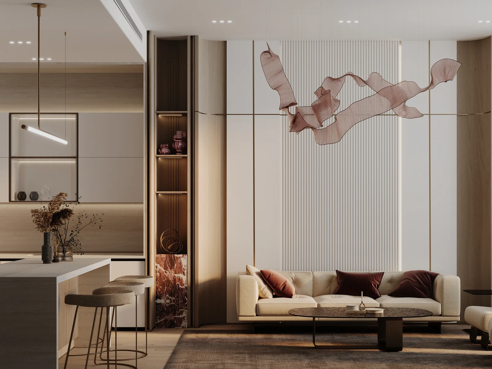 Binghatti Flare, Lounge und Wohnbereich mit Ausblick