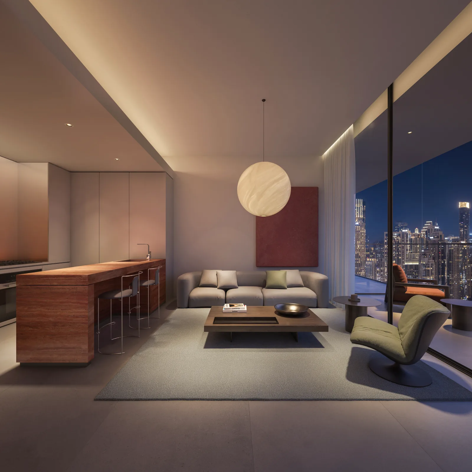 Inaura, Interior mit Downtown-Blick