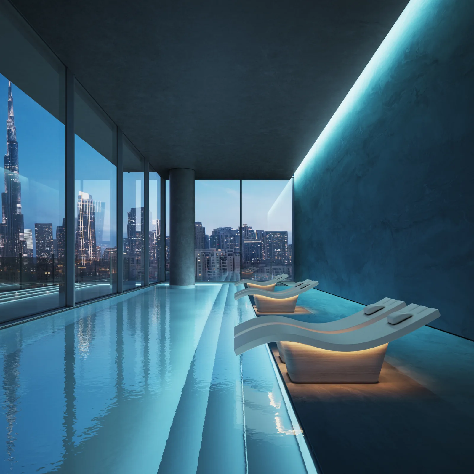 Inaura, Innenpool mit Skyline