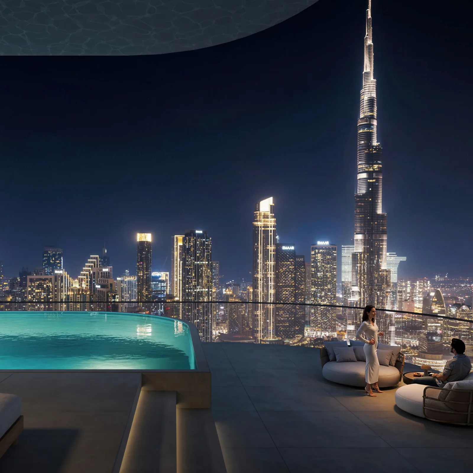 Inaura, Terrasse mit Blick auf Burj Khalifa