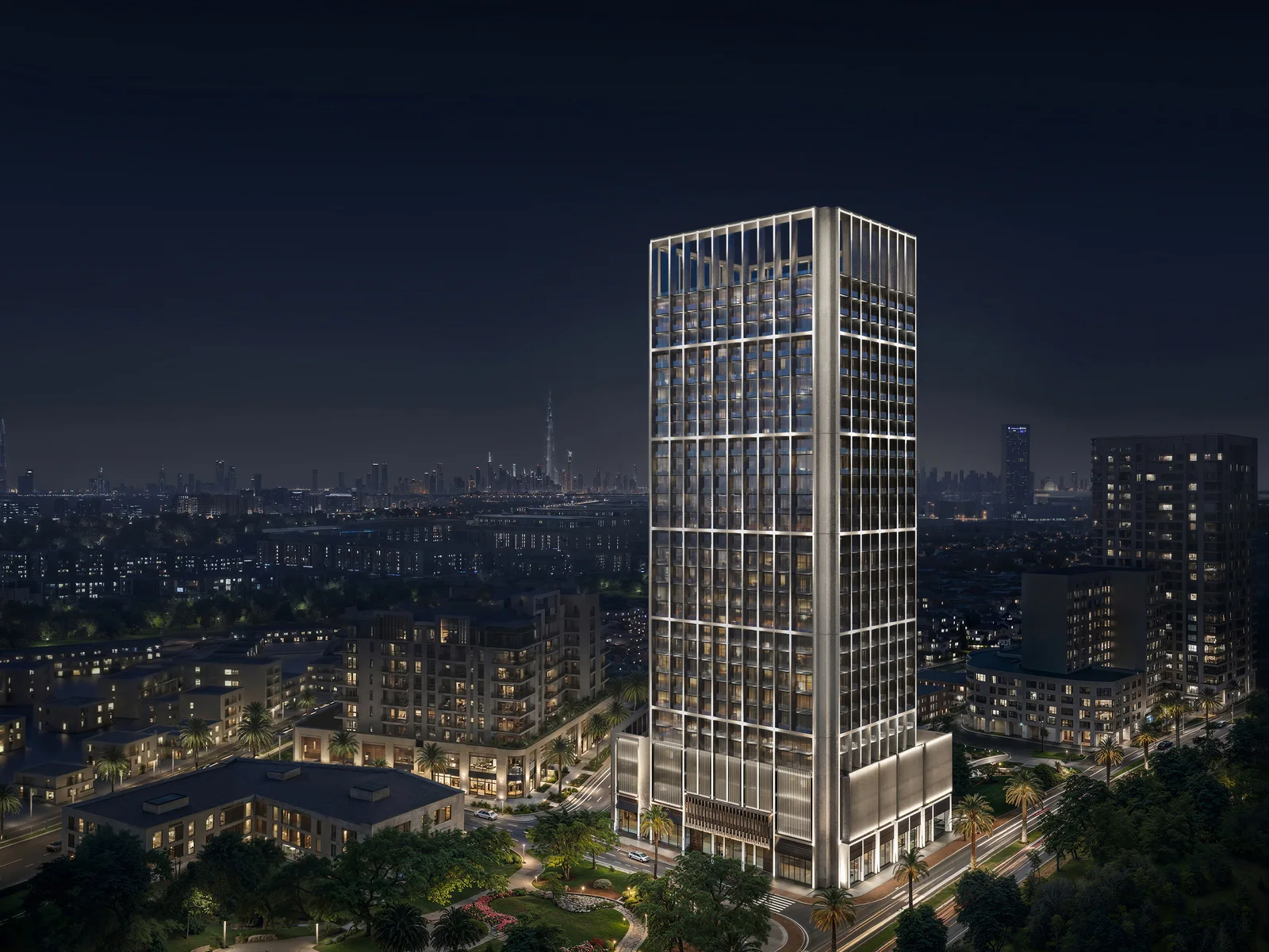 Binghatti Luxuria, Luftbild der Lage in Jumeirah Village Triangle