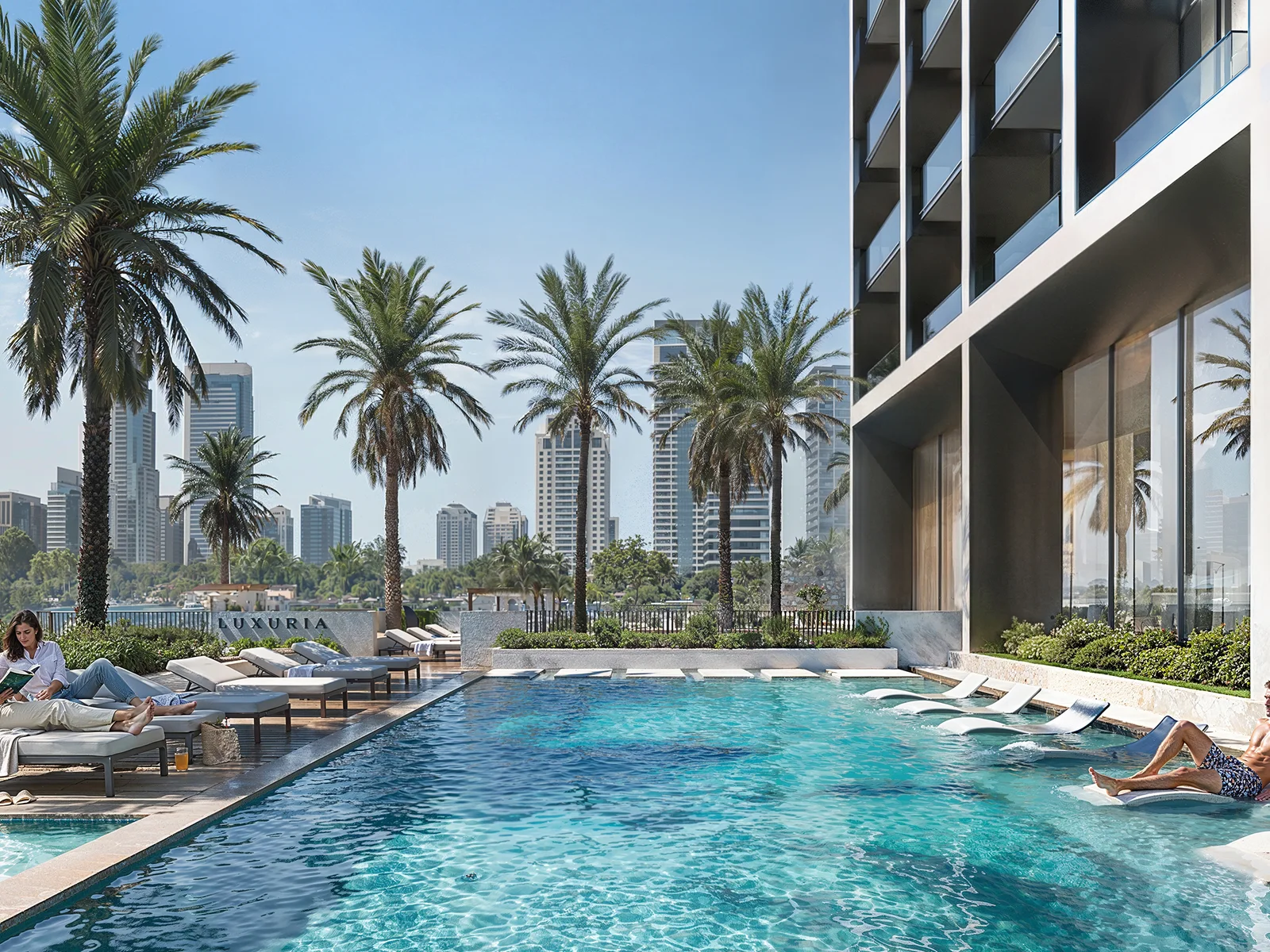 Binghatti Luxuria, resort-artiges Pool-Deck im fünften Geschoss
