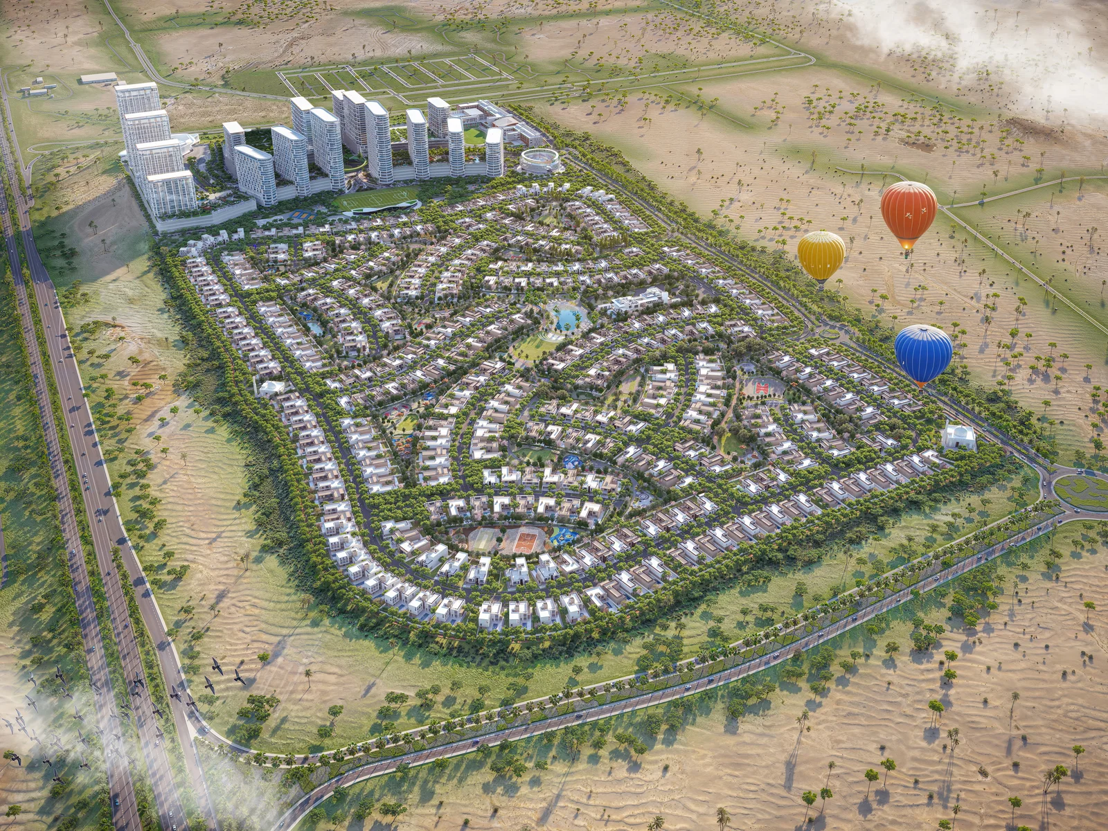 Sobha Elwood, Luftaufnahme der Waldvillen-Community in Dubailand