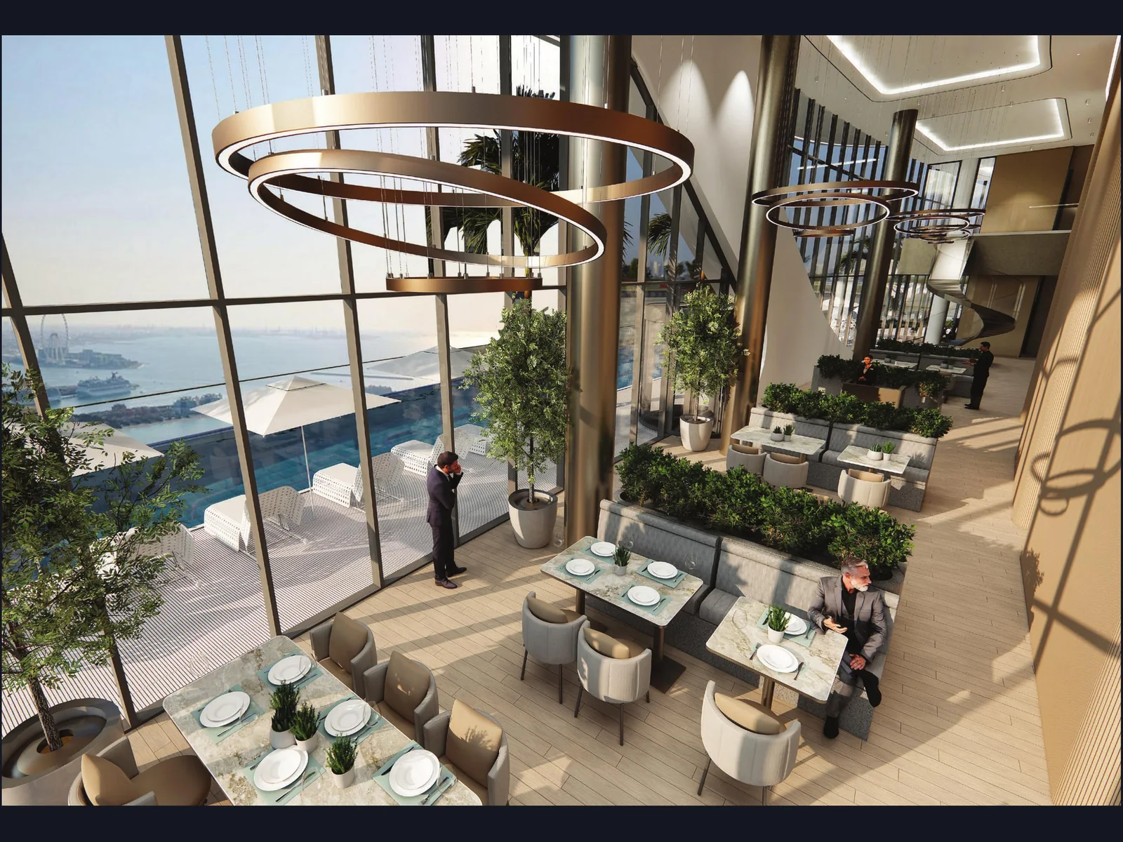 Sobha Seahaven, doppelgeschossige Sky Lounge mit Meerblick