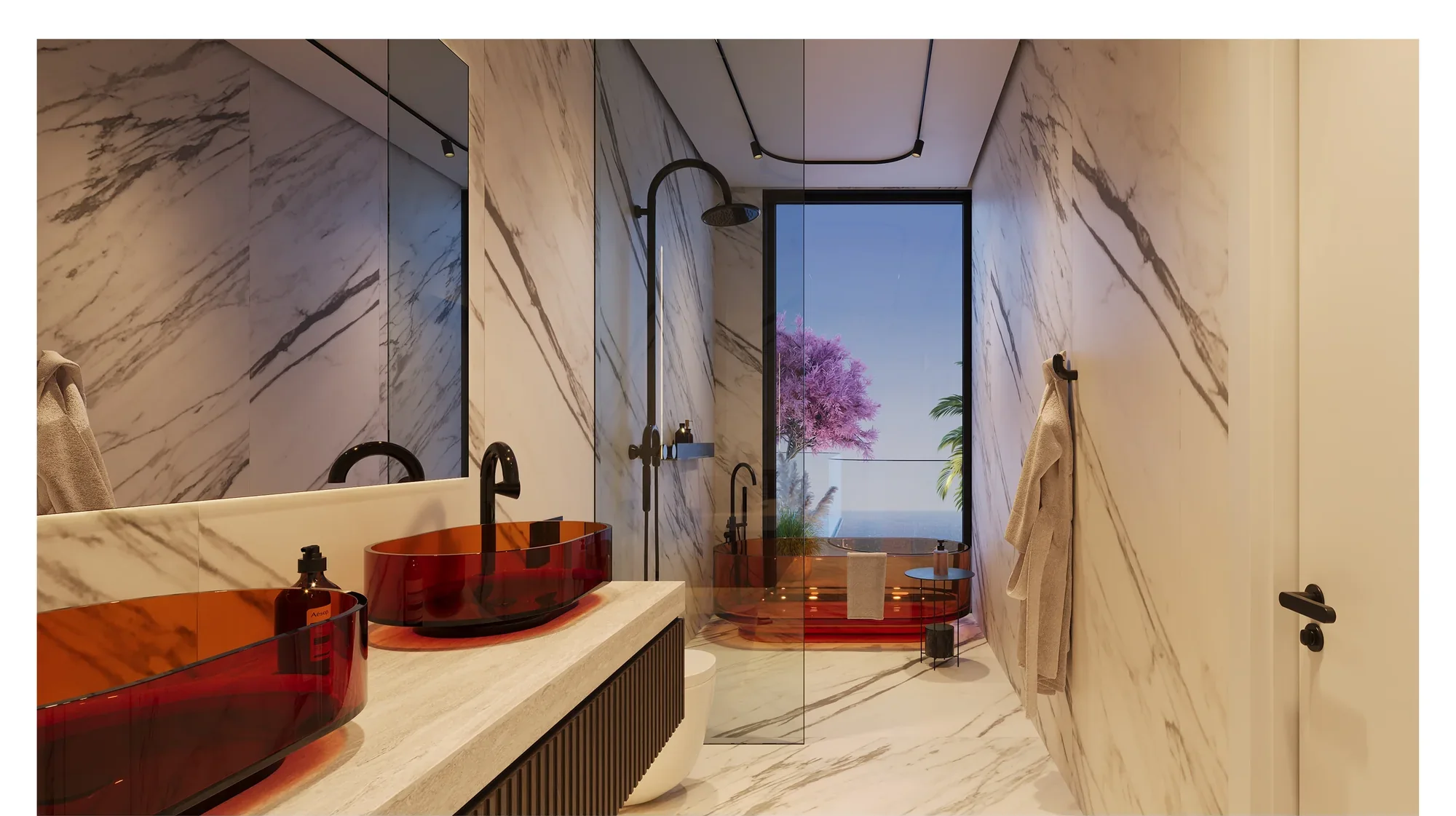 Villa Del Brunello, Marmor-Bad mit Meerblick