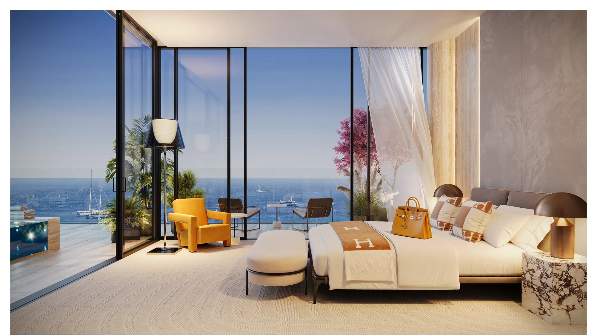 Villa Del Divos, Master-Schlafzimmer mit Meerblick