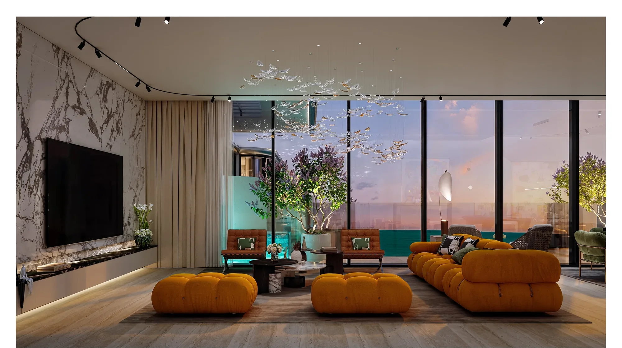 Villa del GAVI, Wohnsalon mit Skyline-Blick