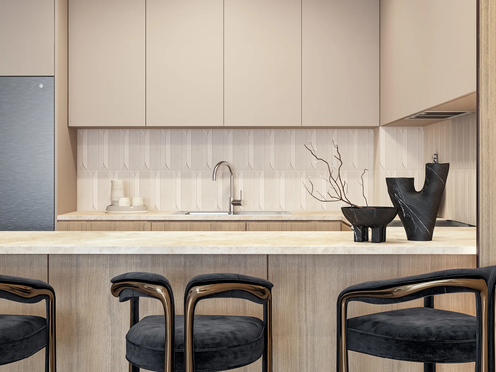 Weybridge Gardens 5, moderne Wohnküche im Innenausbau