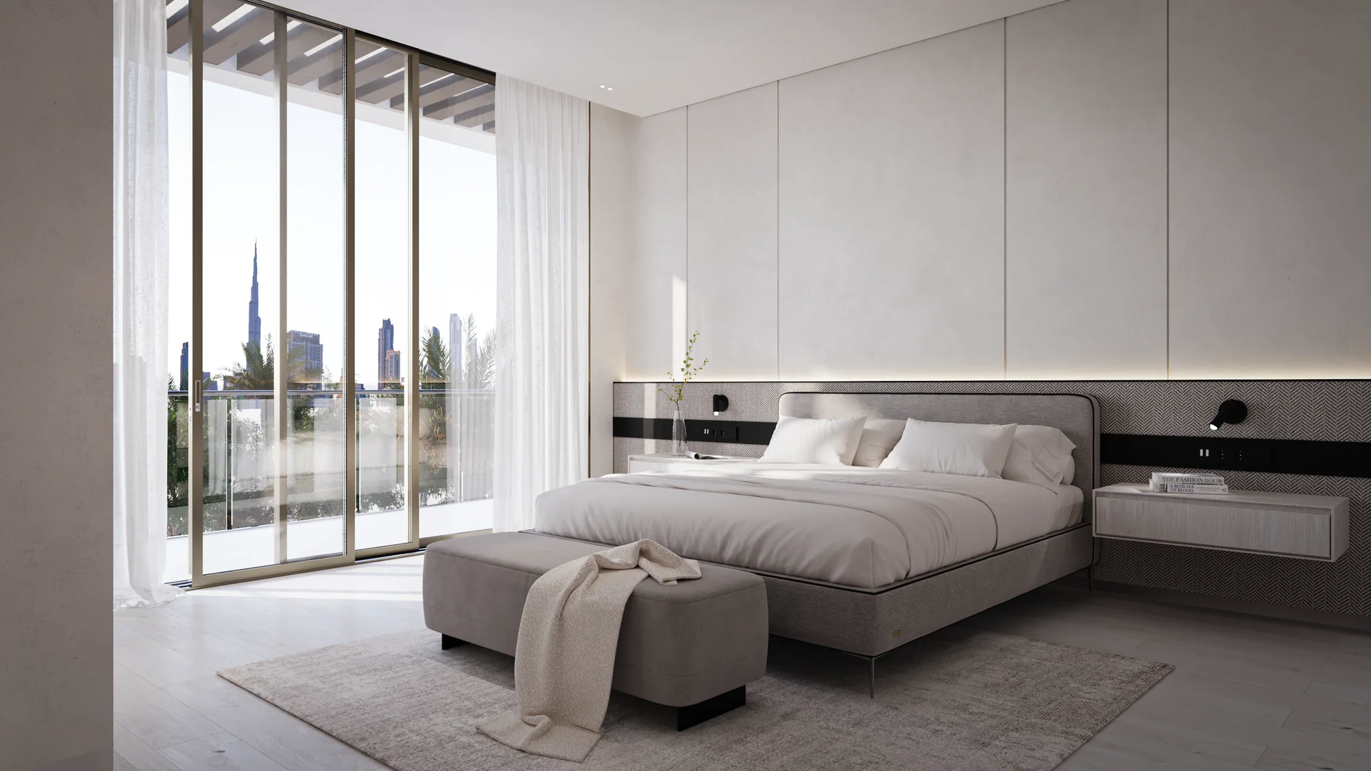 The Woodland Residences, Master-Schlafzimmer mit Skyline-Blick