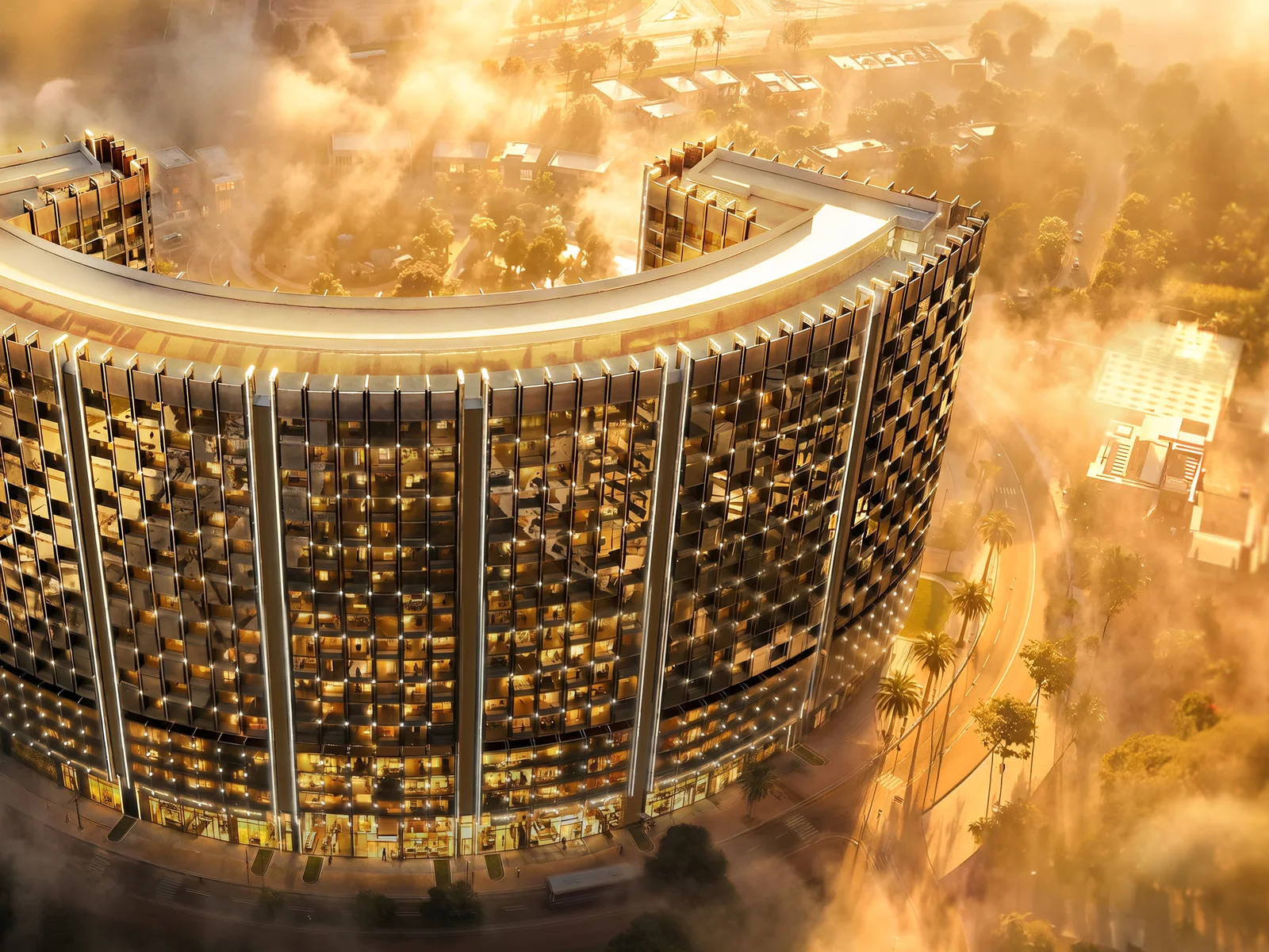 Binghatti Wraith, goldene Turmkrone aus der Luft